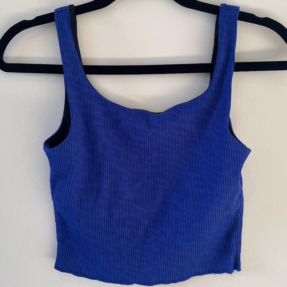 Carbon38 Ribbed Sporty Tank | Size Small | Blue/Tonal Leopard Print